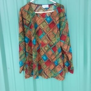 Women's Colorful Artsy Geometric Tunic Top Plus Size 2X Gold Metallic Thread